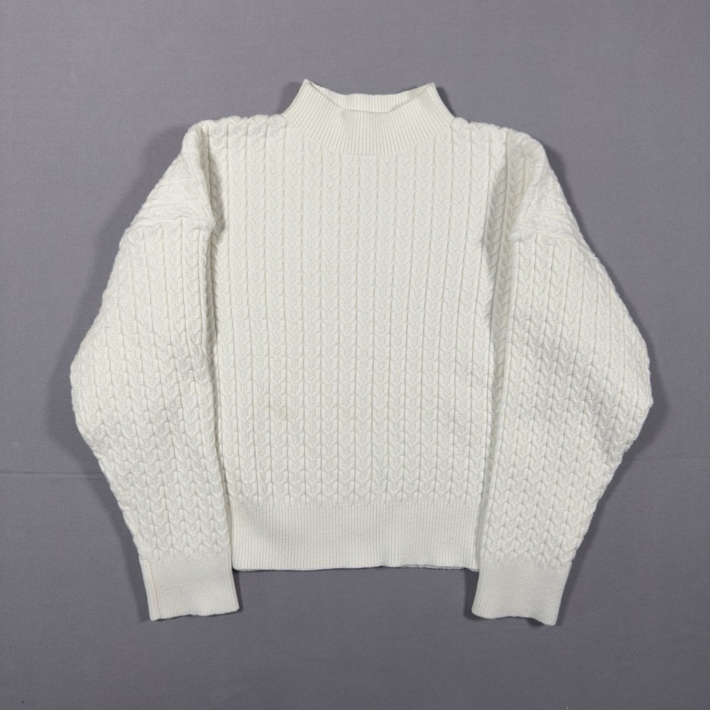 ZYIA Active Cable Knit Sweater Womens M White Mock Neck Cropped Textured